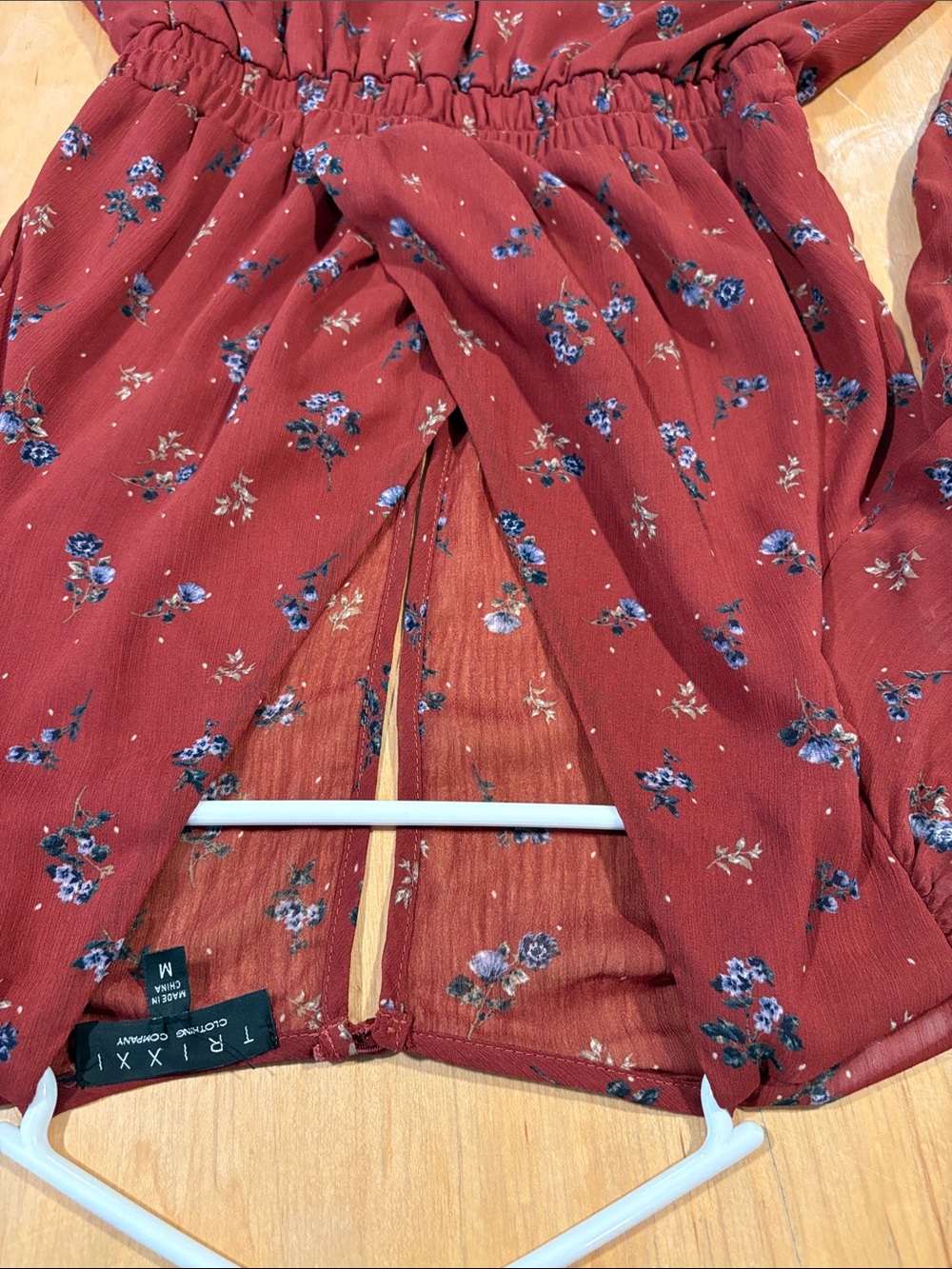 Trixxi ~ Rust Floral layered Long-Sleeve Dress - Picture 2 of 5